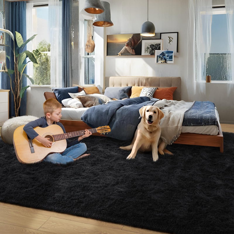 Foxmas Large Area Rugs for Living Room Bedroom 5x8 Feet, Fluffy Kids Room Plush Shaggy Nursery Rug Furry Throw Carpets for Boys Girls, College Dorm Fuzzy Rugs Home Decorate Rug, Black - Image 5